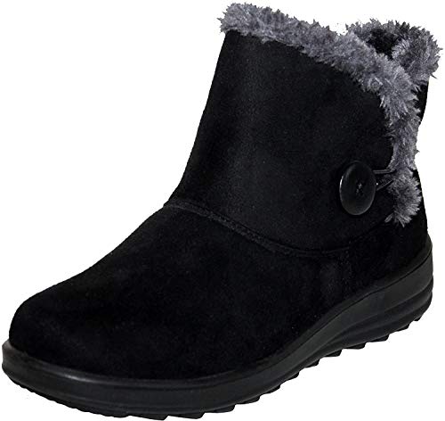 Cushion Walk Womens Ladies Lightweight Fur Lined Girls Warm Casual Comfort Winter Ankle Boots UK Sizes 3-8 (UK 5, Black)