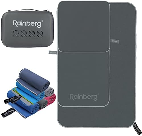 Rainberg 3PK Microfibre Towel, Perfect Sports Towel, Travel Towel, Swimming Towel and Beach Towel, Fast Drying, Super Absorbent , Ultra Compact, Great for Camping, Gym, Beach and Swimming (Dark Grey)