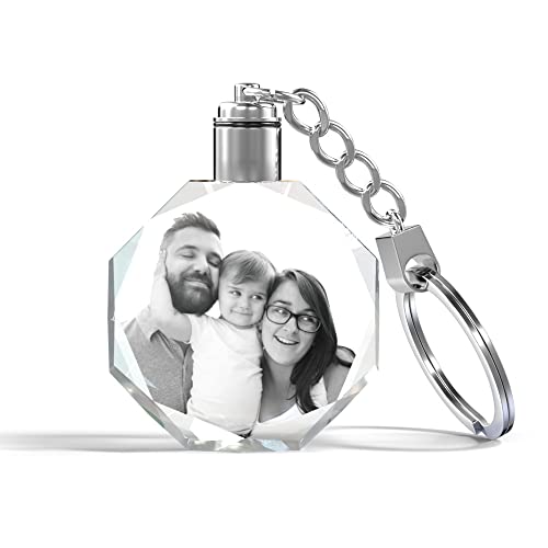 Crystal Keychain Photo Lighted Custom Crystal Picture Etched Key Chain Personaized 3D Laser Engraved Crystal Keyring Gift