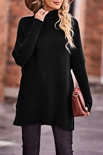 Prettygarden Women's 2023 Oversized Turtleneck Sweater Casual Long Sleeve Chunky Knit Pullover Winter Tops Blouse (Black,Medium) #TOP3