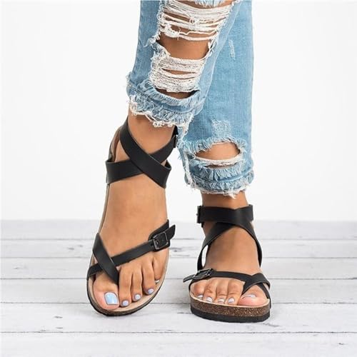 Yytcsjz Women's Suede Cork Footbed Sandals, Open Toe Slingback Gladiator Sandals for Women, Clip Toe Bunion Corrector Flip Flops, with Adjustable Buckle2