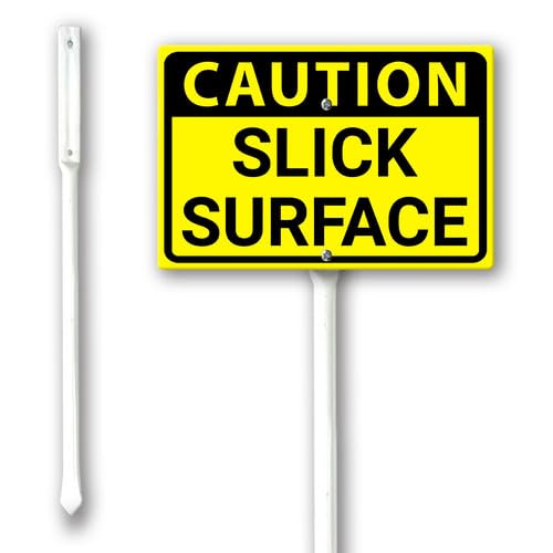 Geroclonup Caution Slick Surface Yard Sign with Stake 20x30cm Sturdy Aluminum Fade Resistant Lawn Decoration for Front Door Garden Outdoor Use