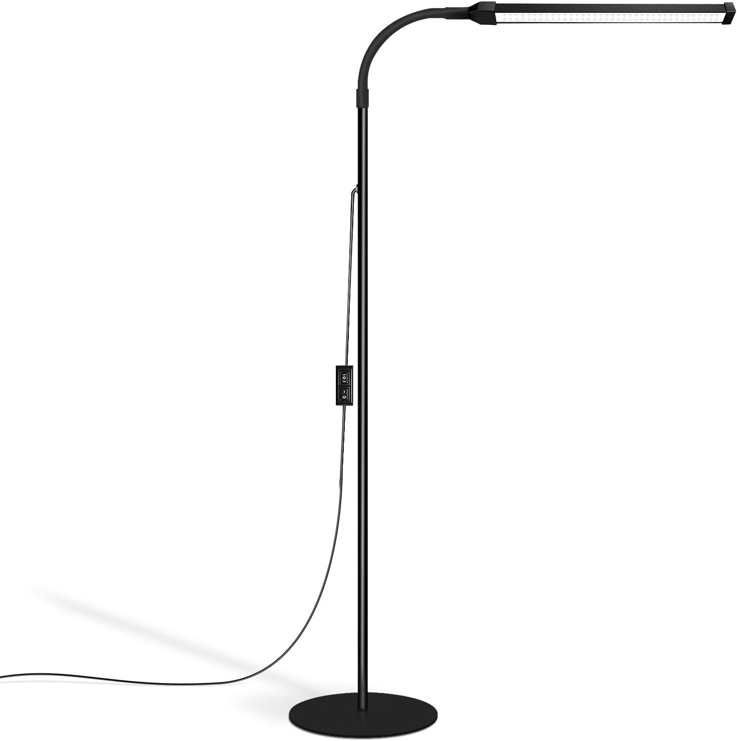 Lash Light, LED Floor Lamp, Reading Floor Lamp, Adjustable Gooseneck, 3 Heights, 10W Dual Brightness, Portable Standing Lamp for Eyelash Extensions, Makeup, Office