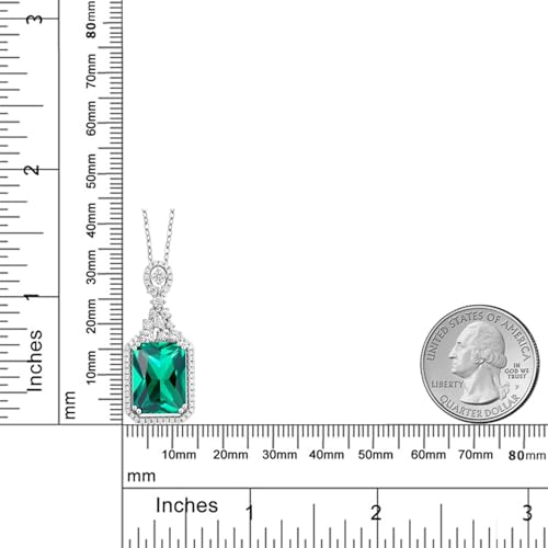 Gem Stone King 7.10 Cttw Green Simulated Emerald Pendant Necklace For Women | 925 Sterling Silver | Emerald Cut 14X10MM | With 18 Inch Silver Chain4