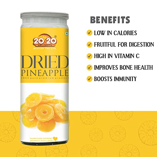 Image of 20-20 Dry Fruits Dried Pineapple Jar 400g (200g*2)| Dehydrated Fruit | Rich in Vitamins A & C | Supports Immune Health & Digestive Wellness | Vegan | No Preservatives| No Added Sugar (Pack of 2)