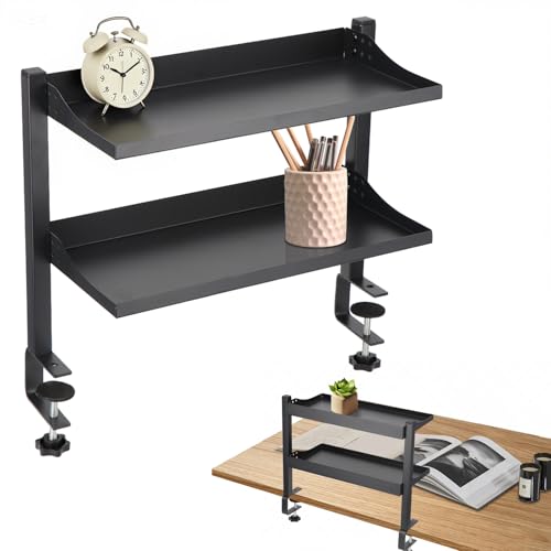 Aissiora デスク上収納 穴あけ不要 デスクサイドラック 二段机上台 卓上棚 卓上ラック 可動 クランプ固定 前後に調節できるデスク上/下 ケーブル 本 小物収納