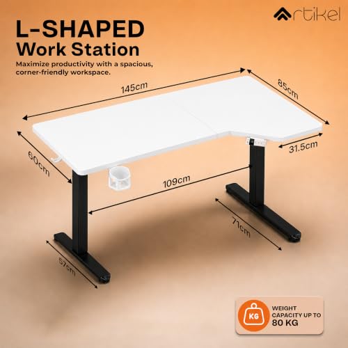 Image of Artidesk Pisthol Electric Height Adjustable Standing Desk L-Shaped Sit Stand Office Gaming Table for Home 140x85cm | USB-C | LED Display | 3 Memory Presets | Timer | Anti-Collision | 80kg Capacity