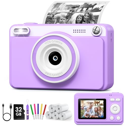 GREENKINDER Camara Fotos Infantil Instantanea,HD/1080P Cámara Instantánea para Niños con Tarjeta de 32GB y 5 Rollos de Papel Térmico,Camara Fotos Infantil Regalos de Juguete para Niños de 3 a 12
