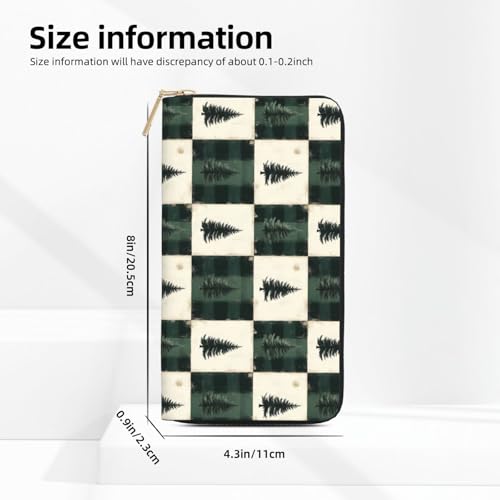 Leather Thin Slim Wallets for Women & Men - Green Christmas Tree Plaid Print Card Wallet Holder with Zipper2
