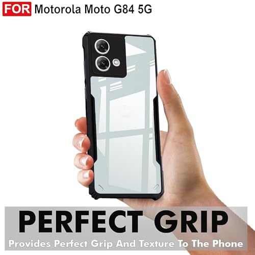 Image of Amazon Brand - Solimo Shockproof Clear Back Cover for Motorola Moto G84 5G | 360 Degree Protection | Motorola Moto G84 5G Back Cover Case (PC & TPU, Black Bumper)