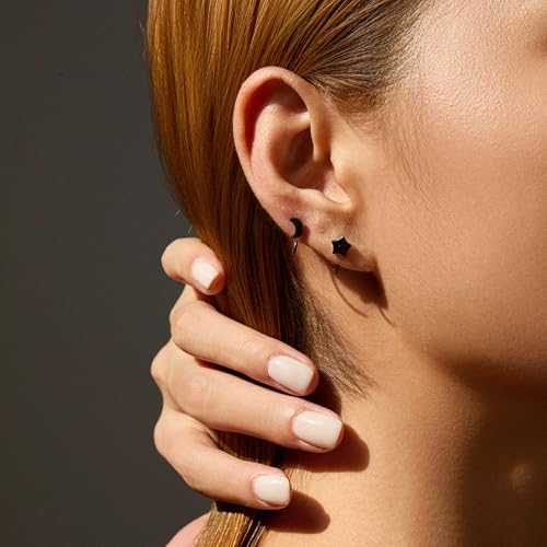 Image of CHIC & ARTSY 925 Sterling Silver Half Hoop Earrings for Women, Small Huggie Hoops Set with Ball Bar Star Moon Cross & Pearl, Lightweight Comfort Fit Everyday & Sleep Earrings