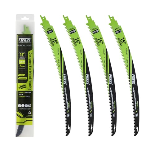 15" Japanese Teeth Reciprocating Saw Blades Wood Pruning - FACHLICH 4pcs Curved Edge 6TPI for Tree Trimming, Wood/PVC Pipe Cutting, Cr-V Sabre Blades Better Wear Resistance
