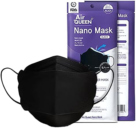 Black AirQueen Nano Fiber Filter Face Safety Mask for Adult, Individually Packaged, Made in Korea [Pack of 10]
