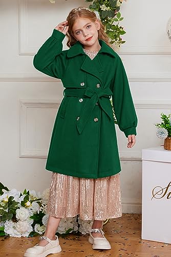 Image of GRACE KARIN Girls Dress Coat Lapel Wool Blend Long Winter Jackets with Pockets Belt 6-16Y