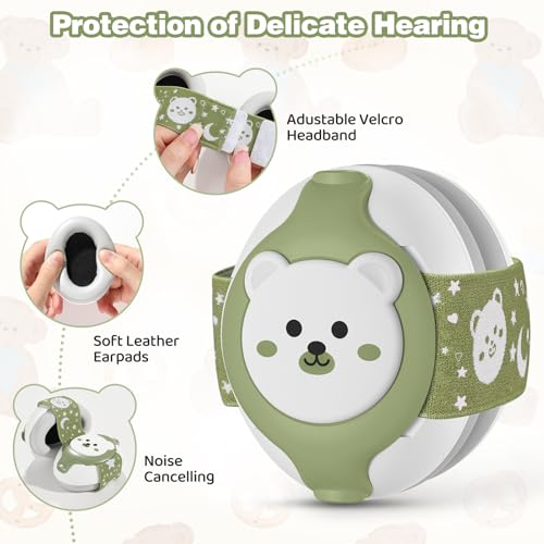 Image of YomauiYee Baby Earmuffs,Bear Infant Headphones Noise Cancelling Baby Ear Protection with Adjustable Headband Sound Proof Headphones, Travel Essentials for Travel