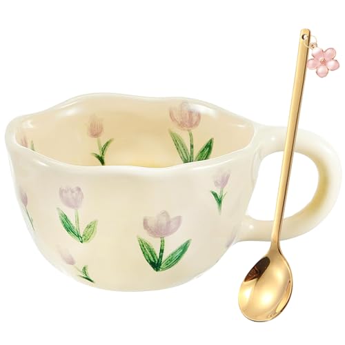 Cute Mug Ceramic Coffee Mug Gifts for Women Aesthetic Flower Autumn Mug Kawaii Valentines Birthday Christmas Mug Gifts for Her Cute Stuff Presents for Women Unique Coffee Cup Latte,Cappuccino,Tea Mug