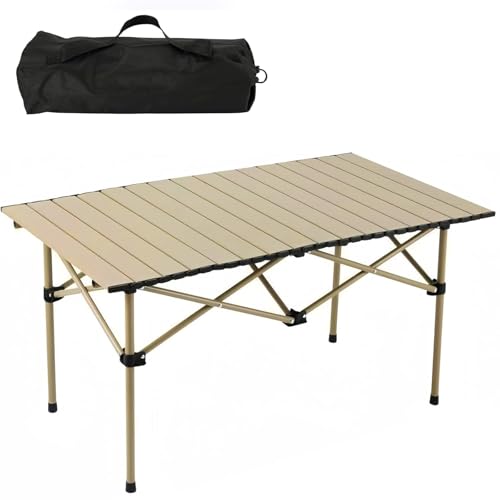 Table de camping pliable avec plateau enroulable portable 95 cm
