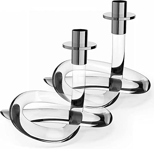 Sophinique Silver And Lucite Twisted Pretzel Candlestick Holder(2Pcs),Twisted Acrylic Candle Holder, Decorative Candle Stand,Acrylic Taper Candle Holder,Clear Pillar Candle Stand (Silver) #TOP5
