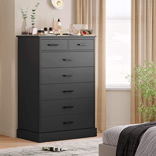 Hasuit Black Dresser For Bedroom, Tall 7 Drawer Dresser With Sturdy Base, Wood Storage Tower Clothes Organizer, Large Storage Cabinet, Chest Of 7 Drawers For Closet, Living Room, Hallway #TOP1