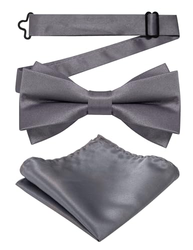 JEMYGINS Conjunto de pajarita y pañuelo de bolsillo de tela mate de doble capa para hombre, gris oscuro, M