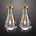 Joyunleo Raindrop Pendant Light Fixtures Set of Two, Brass Glass Pendant Lighting, Teardrops Pendant Lights Kitchen Island, Indoor Pendant Light for Kitchen Island Bedroom Bathroom, Included Bulb