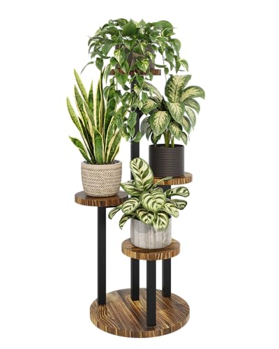Bamworld Étagère d'angle en bois pour plantes d'intérieur - Petit support de fleurs d'extérieur en métal pour fenêtre, balcon, salon, jardinage (4 niveaux)
