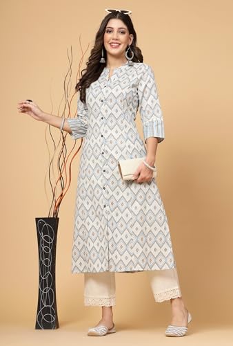 Image of Pistaa's Women's Cotton Relaxed Fit A Line Floral Print A-Line Kurta