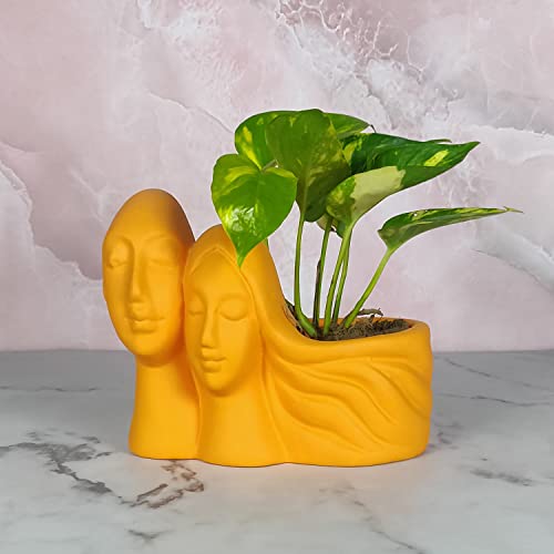 Image of Lasaki Couple Lily Ceramic Pots for Indoor Plants, Planters, Flower, Pots, gamla, Outdoor, Balcony, Home, Garden, Office Decor, Succulent Pot(L - 16 X W - 10 X H - 14.5 cm)(Plants not Included)
