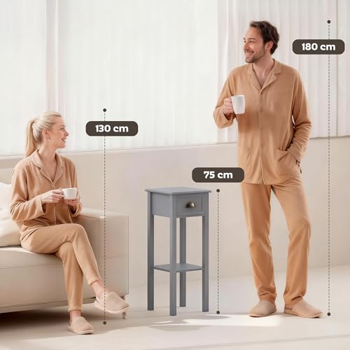 HOMCOM Mesa Auxiliar Moderno, Mesa Auxiliar para Sofá, con Cajón y Estante, Mesita de Noche para Salón, Dormitorio, 30x30x75 cm, Gris - imagen 8