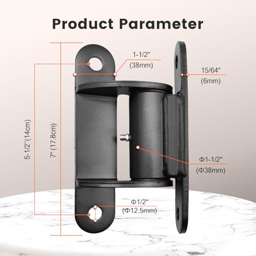 Image of Heavy Duty Gate Hinges with Sealed Bearings and 8 Screws, Adjustable Yoke Pivot, Suitable for Large Driveway Gates Up to 1100 Pounds, Two Pack, Carbon Black (Curved Flat Hinge)