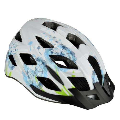 Fischer Urban Casco de Ciclismo para Adultos, Anillo Interior Ajustable e Iluminado, Sello de Prueba ecológico Ökotest, Carcasa Interior EPS, Todo el año, Unisex Adulto, Blanco con Flores S/M 55-59