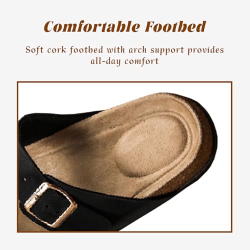 Cork Footbed Slide Sandals for Women Men with Arch Support, Adjustable Buckle, Genuine Leather Comfortable Summer Outdoor Beach Sandal4
