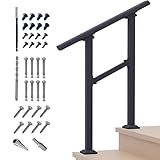 CHR 2 Steps Outdoor Hand Rails for Steps, Black Wrought Iron Handrail Kit (1-2 Steps Handrail)