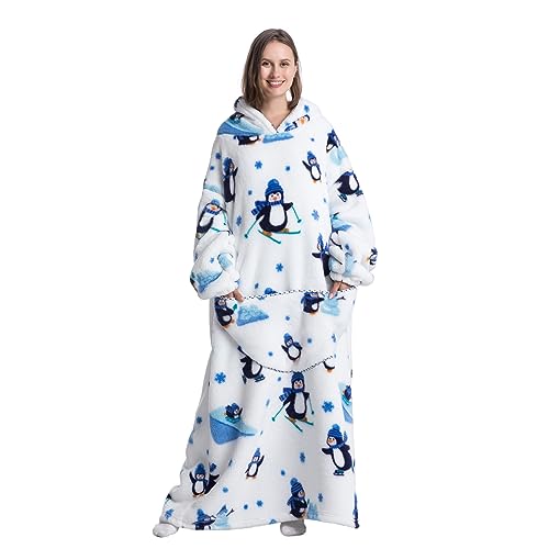Oversized Blanket Hoodie, Adult Women Sherpa Fleece Wearable Blanket Warm and Cozy Giant Hooded Blanket Fluffy Sweatshirt for Women and Men