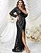 Women's Sexy Long Sleeve V Neck Sequin Long Formal Party Dress Evening Gown Black
