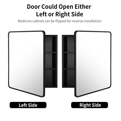 Movo 24 Inch x 30 Inch Black Metal Framed Bathroom Mirror Medicine Cabinet Rectangle Tilting Beveled Vanity Mirrors Recess or Surface Mount Installation by Movo - Image 3