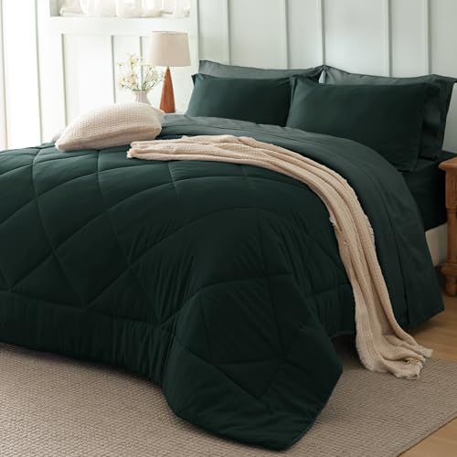 Bedsure Queen Comforter Set Emerald Green - 7 Pieces Reversible