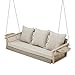 HOMREST 3-Person Wicker Porch Swing with Upgraded Cup Holder, 55 Inch Patio Hanging Swing Bench Chair with Cushions 900lbs Capacity Chains for Deck Garden Backyard (Beige)