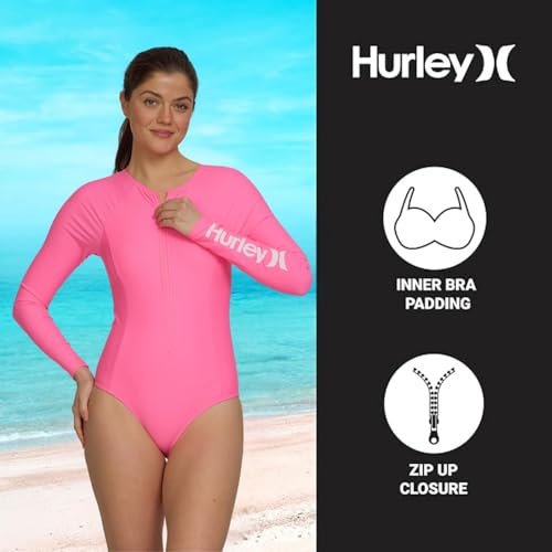 Image of Hurley Long Sleeve Womens One Piece Swimsuits, Swimsuit for Women, Bathing Suit for Women, Swim Suit UPF 50+ SPF UV Protected
