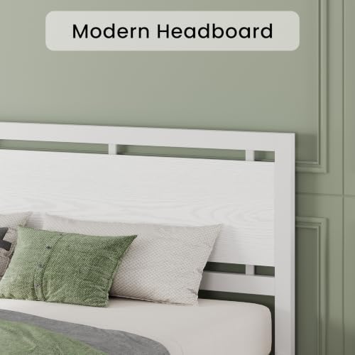 Image of LIKIMIO California King Bed Frame with Headboard and Footboard, Metal Strong Supports, Easy Assembly, Noise-Free, No Box Spring Needed, White