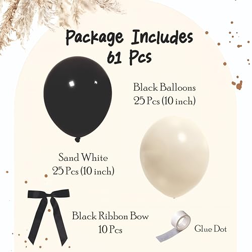 Image of Balloon Garland Kit, Black & Sand White with Ribbon Bows, Birthday Decoration, Pack of 61 pieces