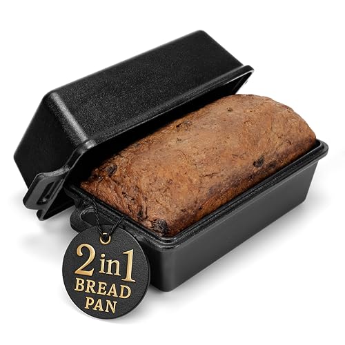 Modern Innovations Cast Iron Bread Pan with Lid 9x5 Inch, Pre-Seasoned Loaf Pan for Baking Sourdough, Banana Bread, Meatloaf and Casseroles, Heavy Duty Dutch Oven Style Pan