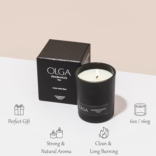 OLGA Scented Candles Gifts for Women - 6oz Grapefruit Mango Black Candle Gift Set Natural Soy Wax - 160g Luxury Matte Black Jar Aromatherapy Candles Long Burning - 45h Strong Clean Burn Candle Sets - Image 5