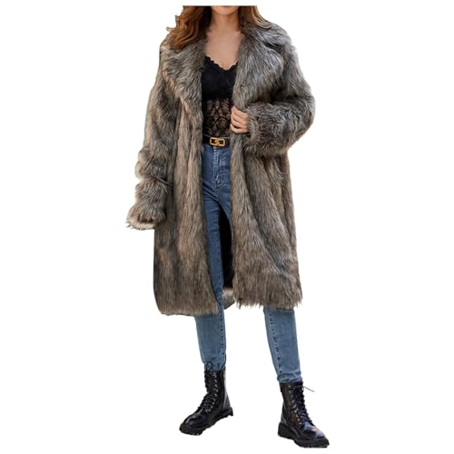 Manteau en fausse fourrure femme mi-long col revers pour automne hiver