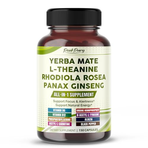 Ultra All-in-1 Yerba Mate L-Theanine Rhodiola & Panax Ginseng Supports Mental Focus & Natural Energy 150 Capsules