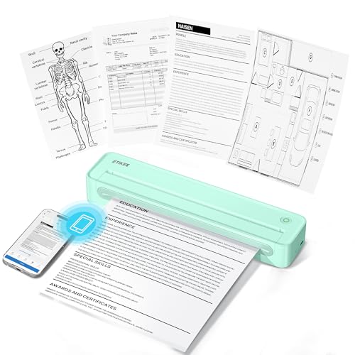 ETIKEZ D90E Impresora Térmica A4, Impresora Móvil A4 para Viajar, Oficina, Escuela, Casa, Compatible con Windows/MacOS/iOS/Android, Impresora Monocromática de Viaje Solo Admite Papel Térmico, Cian