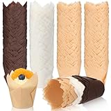 Ferrochef 2000 Pcs Tulip Cupcake Liners for Baking Cups Bulk Greaseproof Paper Muffin Liners Cupcake Wrappers Holders in Standard Size for Wedding Birthday Party (Natural, Brown, White)