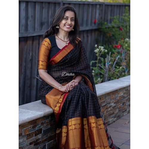 Image of Narayanpet Pure Cotton Avani Border Saree for Women with Running Blouse | Tassels | Traditional Woven Solid Design | Handloom Weave