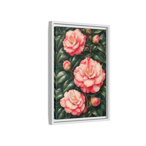 Illustration camélia rose romantique | Tableau déco salon poétique