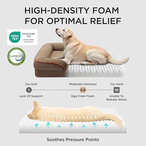 BEDSURE orthopädisches Hundebett Ergonomisches Hundesofa - 132x104 cm Hundecouch mit eierförmiger Kistenschaum für große Hunde, waschbar rutschfest Hundebetten, braun